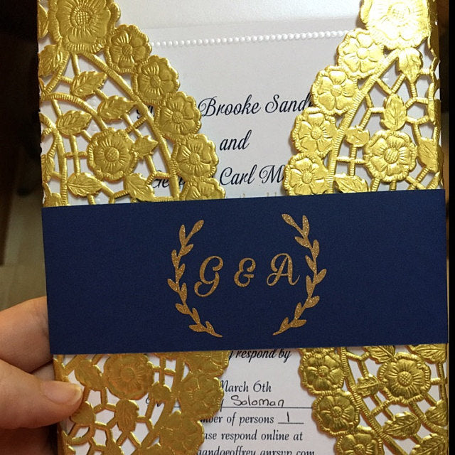 10" gold doilies used for a 5x7 DIY wedding invitation