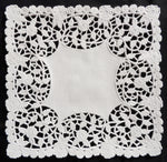 8" x 8" SQUARE White Paper Doilies Roses + Leaves | Envelope Doily