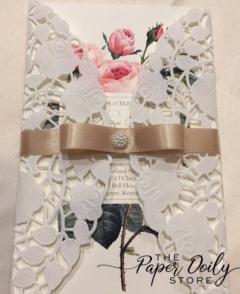 WHITE FLORAL ROSE  Paper Lace Doilies